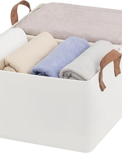 StorageWorks Storage Bins, Fabric Storage Bins for Shelves, Storage Baskets with Metal Frame, Closet Baskets and Bins with Handles, Beige, 2-Pack