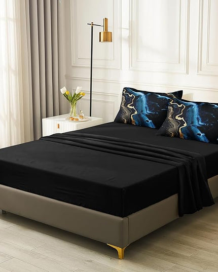Bedbay Blue Marble King Size Comforter Set Blue Gold Marble Comforter Set 8 Pieces Soft Lightweight Bed in a Bag Metallic Luxury Bedding Set