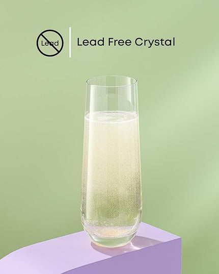 JoyJolt Milo Stemless Champagne Flutes Set of 8 Crystal Glasses. 9.5oz Prosecco Wine Flute, Mimosa Glasses, Cocktail Glass Set, Water Highball Glass, Bar Glassware