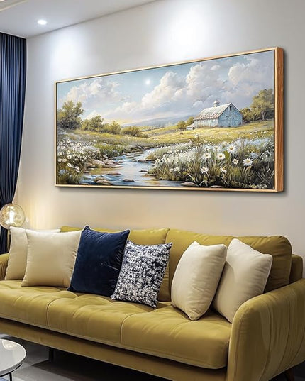 PHAOHUAXM Wall Art For Living Room Large Canvas Wall Decor For Bedroom Flower Watercolour Painting Office Decoration Countryside Scenery Mural Artwork Ready To Hang Home Decor 24x48 In Wood Framed