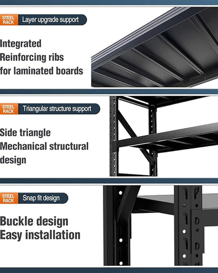 5000lbs78.74,Storage Shelves Garage Metal Shelving Heavy Duty Garage Shelves Adjustable Storage Shelves for Industrial, Factory(Black, W78.74*D23.62*H78.74)