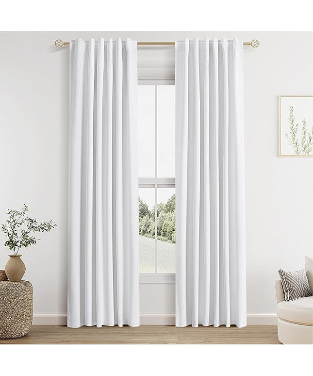 Guken White Linen Blackout Curtains 42 Inch Wide by 84 Inch for Living Room Bedroom Back Tab Thermal Insulated 100% Black Out Linen Drapes Room Darkening Window Curtains White