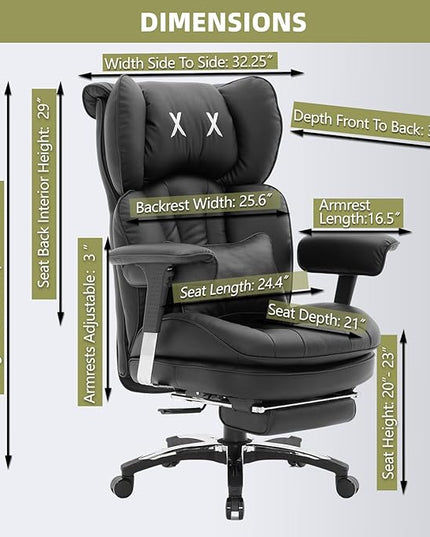 Efomao Big and Tall Office Chair with Footrest – High Back Computer Chair with Adjustable Armrests，Executive Office Chair with Wide Seat, Modern Desk Chair for Home Office, Gaming, or Study, Black