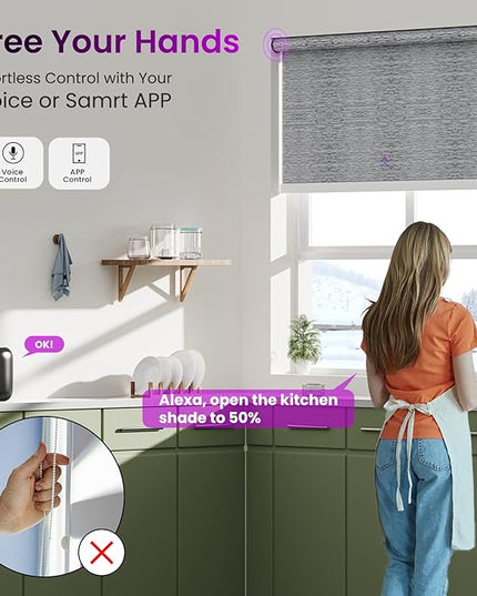 Astomi Motorized Roller Shades for Windows, Blackout Automatic Blinds with Remote, Smart Blinds, Voice Control, Compatible with Alexa, Google, Custom Size, Jacquard Grey