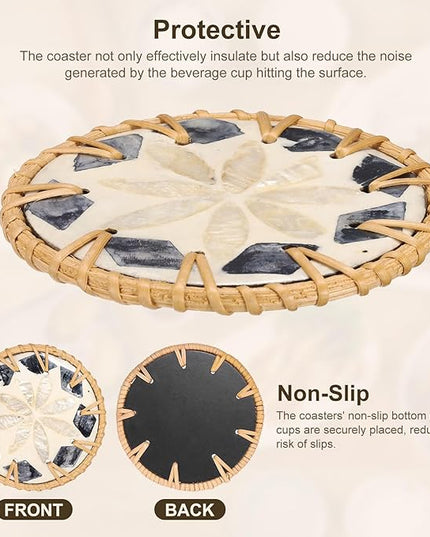 uxcell 2Pcs Handmade Woven Rattan Coasters, Heat-Resistant Drink Coasters for Coffee Table Dining Room Kitchen Coffee Wine Decor, Beige Petal