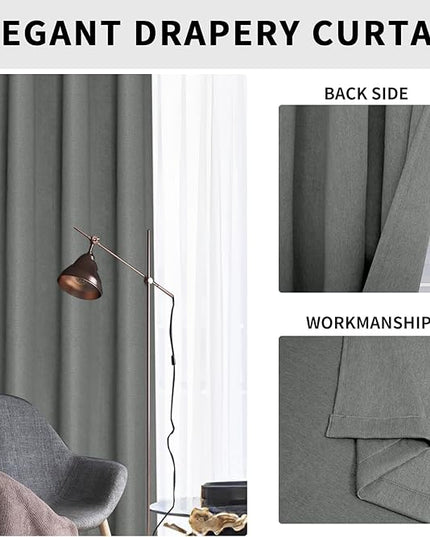Easy-Going Linen Look Blackout Curtain Grommet Window Curtain Drapes for Bedroom, Living Room Thermal Insulated Room Darkening (2 Panels, 52x84 inch, Grey)