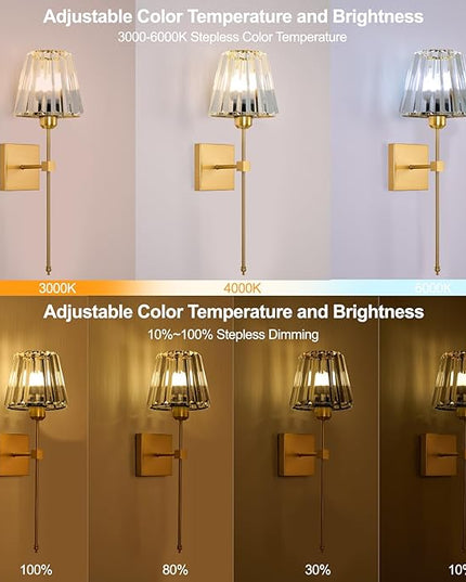 Battery Operated Crystal Wall Sconces Set of 2,Gold Rechargeable Wireless Wall Sconces with USB Dimmable 15 Colors Modes Led Wall Lights, Wall Lamp for Bedroom Living Room Entryway ,2 Bulbs Included