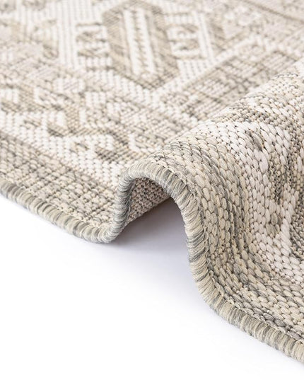 Rugs.com Outdoor Aztec Collection Rug – 6 Ft Round Light Gray Flatweave-Pile Rug Perfect for Kitchens, Dining Rooms