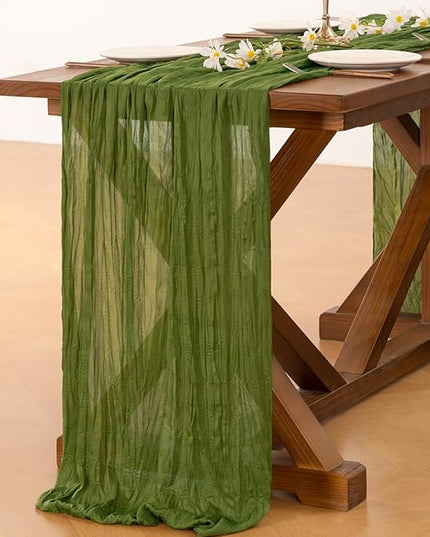 Socomi Olive Green Christmas Cheesecloth Table Runner Boho Rustic Gauze 120 inch 10FT Cheese Cloth Runner for Wedding Party Baby Shower Birthday Home Decor Holiday Decorations