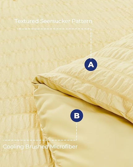 HYMOKEGE Yellow King Size Comforter Set Seersucker 7 Pieces, All Season Luxury Bed in a Bag for Bedroom, Bedding Set with Comforter, Sheets, Pillowcases & Shams