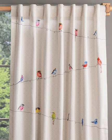 Maison d' Hermine Curtains for Living Room 100% Cotton 84 inch Length One Panel Light Filtering Curtains for Bedroom Windows with Rod and Loop Pockets Drapes (Birdies On Wire, 50" W x 84" L)