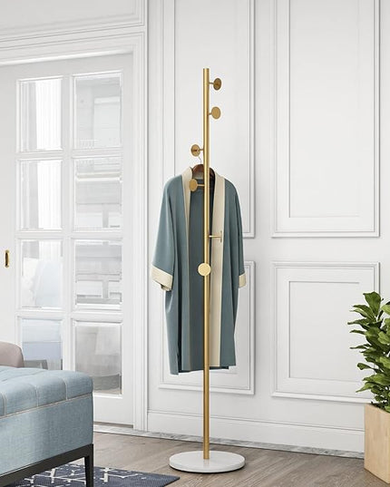Gold Coat Racks, Metal Coat Rack Freestanding with Hooks, Entryway Coat Rack Stand, Coat Racks with Marble Base, Coat Tree for Hanging Clothes, Hats, Bags