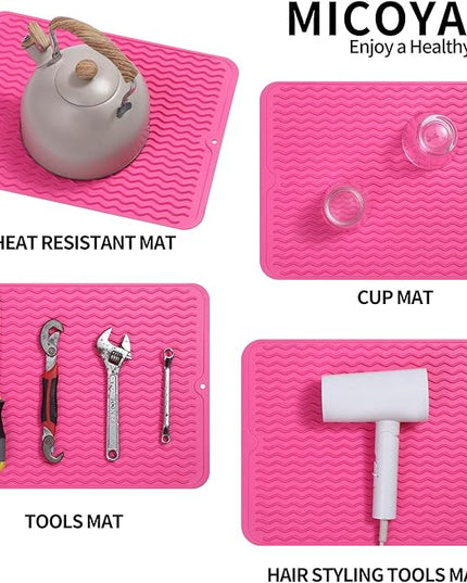 Silicone Dish Drying Mat for Multiple Usage,Easy clean,Eco-friendly,Heat-resistant Silicone Mat for Kitchen Counter or Sink,Refrigerator or drawer liner Rose L 16 inches x 12 inches