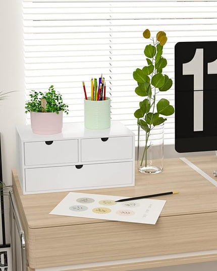 Wisuce Bamboo Desk Organizer - Mini Bamboo Desk Drawer Tabletop Cosmetic Storage Organization for Office or Home White