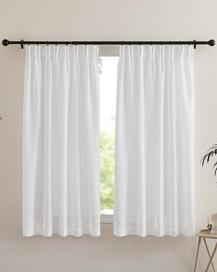 NICETOWN White Curtains Sheer - Semi Sheer Window Covering, Light & Airy Privacy Rod Pocket Back Tab Pinche Pleated Drapes for Bedroom Living Room Patio Glass Door, 52 x 63 inches Long, Set of 2