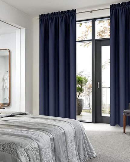 DWCN Navy Room Darkening Blackout Curtains - Thermal Insulated Privacy Energy Saving Window Curtain Drapes 38 x 72 inch Length, Set of 2 Bedroom Living Room Curtains