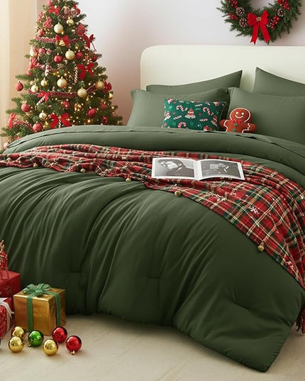 CozyLux Full Size Comforter Set Olive Green, 7 Pieces Bed in a Bag Full Comforter Set with Sheets, Bedding Set with Down Alternative Comforter, Fitted Sheets, Flat Sheets, Pillow Shams and Pillowcases