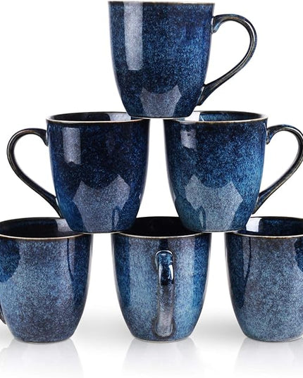 vicrays Coffee Mug Set, 12 Ounce, Set of 6, Ceramic Mug for Men, Women, Unique Glazed Mugs with Handle for Coffee, Tea, Milk, Cocoa, Cereal(blue)