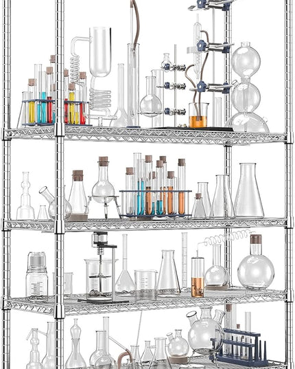 IZEUK 4250 LBS Garage Shelving Wide Storage Shelves 5 Tier Metal Shelves Heavy Duty Adjustable Utility Shelf Rack Chrome 17.7" D x 59.1" W x 70.4" H