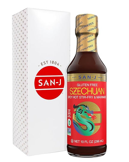 San-J Gluten Free Szechuan Cooking Sauce - Szechuan Sauce, Szechuan Dipping Sauce, Hot & Spicy Marinade & Stir Fry Sauce, Kosher, Non-GMO, No Artificial Preservatives - 10 Fl Oz