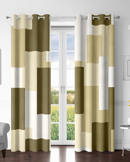 Beige 100% Blackout Curtains for Bedroom 96 inch Long 2 Panels Set White Beige Modern Abstract Geometric Black Out Curtains Insulated Room Darkening Window Drapes for Living Room, 52Wx96L