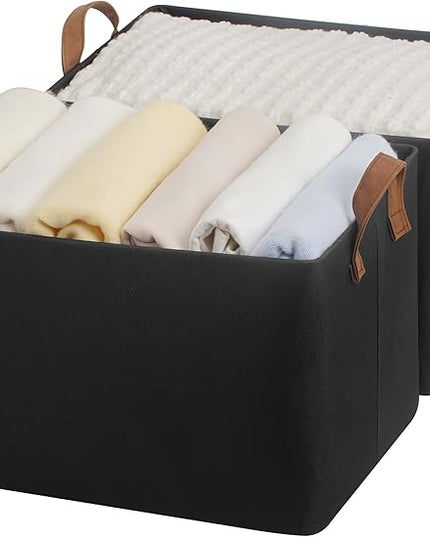 StorageWorks Storage Bins, Fabric Storage Bins for Shelves, Large Storage Baskets with Metal Frame, Closet Baskets and Bins with Handles, Black, 2-Pack