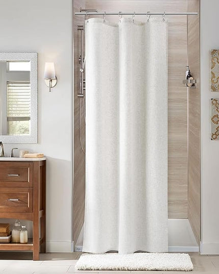 Naturoom 36 Inch Shower Curtain - Stall Narrow Half Linen Ultra Thick Fabric Shower Curtain Set with Hooks, Boho Farmhouse Rustic RV Camper Bath Curtains for Bathroom, Beige White, 36x72