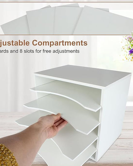 EMERIT Paper Organzier Wood Desktop Organizer Storage Letter Tray File Sorter with Adjustable Shelves for Home Office
