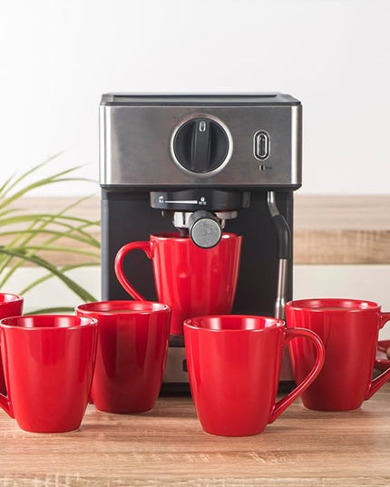 vicrays Coffee Mug Set, 12 Ounce, Ceramic Mug for Men, Women, Unique Glazed Mugs with Handle for Coffee, Tea, Milk, Cocoa, Cereal - Set of 6 Red