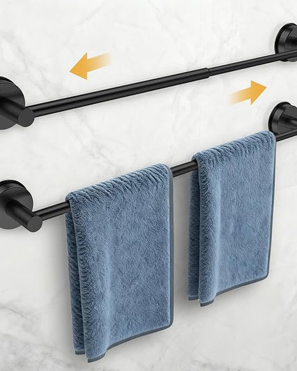14.6inch~24inch Towel Racks for Bathroom,Adjustable Suction Cup Towel Bar for Bathroom Wall,Stainless Steel Bath Towel Holder for Shower,2 Pack(Matte Black)