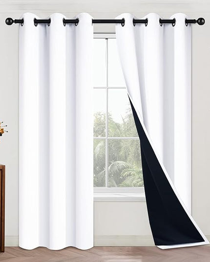 Yakamok Full Blackout Curtains 84 Inches Long,Blackout Curtain Panels for Bedroom, 2 Thick Layers Grommet Top Thermal Insulated Drapes with Black Liner for Living Room(42Wx84L, Pure White, 2 Panels)