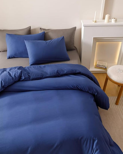 Houseri Royal Blue Comforter Set Twin Neutral Navy Bedding Vintage Japanese Style Solid Blue Farmhouse Bed Sets Twin