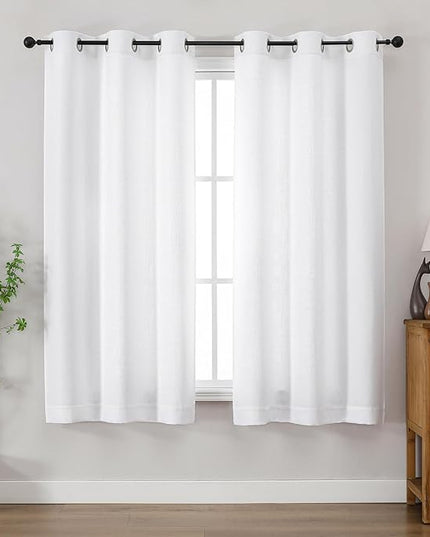 Chyhomenyc White Curtains 63 Inch Length 2 Panels for Bedroom, Light Filtering Faux Linen Textured Living Room Bedroom Curtain, Thick Elegant Farmhouse Soft Airy Grommet Window Drapes, 40Wx63L, 2PCS