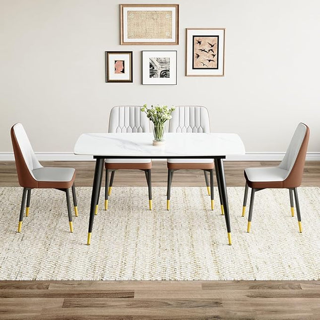 50'' Dining Table Set for 4, Dining Room Sets for 4, Sintered Stone Dining Table Chairs Set of 4, Easy to Assemble，Suitable for Small Spaces