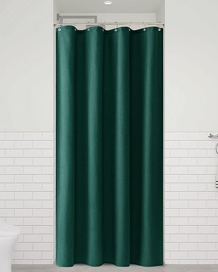 Naturoom Dark Green 42 Inch Shower Curtain - Stall Narrow Half Linen Ultra Thick Fabric Shower Curtain Set with Hooks, Boho Farmhouse Rustic RV Camper Bath Curtains for Bathroom, 42x72