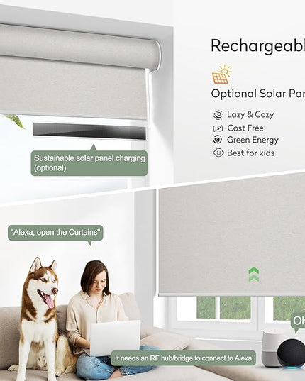 Zshine Motorized Blackout Window Blinds Customize Width (23-95 Inches) Remote Control Wireless and Rechargeable Roller Shades Blinds for Windows, Home, Office, Hotel, Club, Restaurant(82141F)
