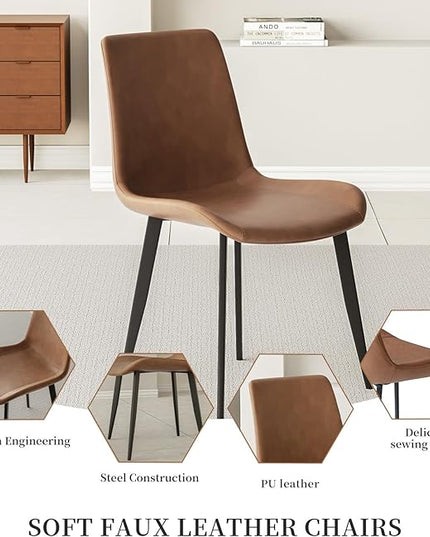 47.2"- 62.9" Extendable Dining Table with 4 Brown Dining Chairs, Modern Kitchen Table Set for 4, Thickened Expandable MDF Wooden Table with Metal Legs for Dining Room, Kitchen, Home