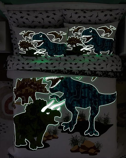Full Size Comforter Set for Boys-7 Pieces Dinosaur Glow in The Dark Full Bedding Sets for Kids, Ultra Soft Bed in A Bag with Sheets