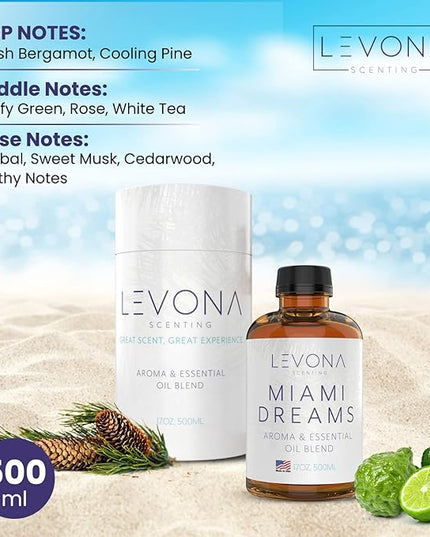 Levona Scent Essential Oils for Diffusers for Home: Miami Dreams Hotel & Home Luxury Scents Fragrance Oil - Aroma Oil with Notes of Bergamot Oil & Pine Essential Oil -500 Ml Scented Oils for Diffuser