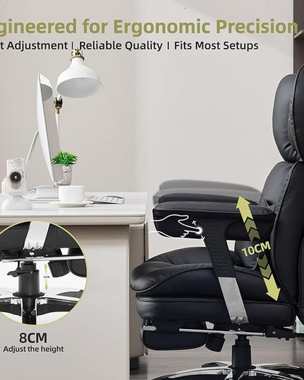 Efomao Big and Tall Office Chair with Footrest – High Back Computer Chair with Adjustable Armrests，Executive Office Chair with Wide Seat, Modern Desk Chair for Home Office, Gaming, or Study, Black
