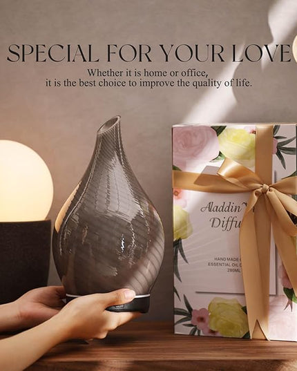 Porseme 280ml Essential Oil Diffuser Glass Color Changing Aroma Air Diffusers Aromatherapy Ultrasonic Cool Mist Humidifier 7 Running Hours Waterless Auto-Off for Sleeping, Yoga, Office (Pure Grey)