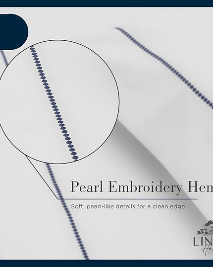 Linen Home 100% Cotton Percale Pearl Stitch Pillowcases King Size, Dark Blue, 2 Pieces of Pillow Case, Crisp and Cool Strong Bed Linen, 20 inches X 40 inches