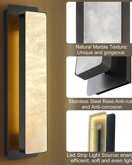 Alabaster Wall Sconces 20" Black Bathroom Vanity Light Indoor Natural Marble Bronze Alabaster Wall Lights for Living Room Modern Alabaster Wall Lighting for Dining Room Bedroom Stairs