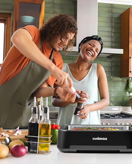 Indoor Grill, CUSIMAX Electric Smokeless Grill & Griddle with REPLACEABLE Smoke Filter Sponge, 1500W Korean BBQ Grill, Smart LED Display, Larger Grilling Area, Black(New Model)