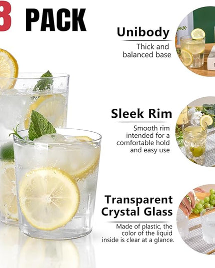 Liacere Drinking Glasses Set of 8, 17 oz Highball Plastic Glasses & 14oz Cocktail Plastic Glasses Set, Kitchen Water Glasses Cup, Bar Tumbler Glassware Set for Beer, Juice, Cocktail, Whiskey, Milk