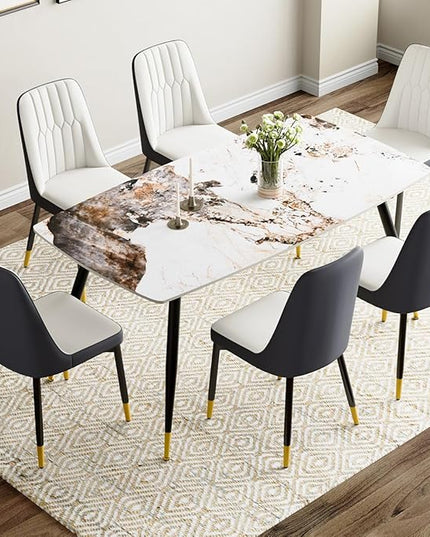 6 Chair Dining Table Set,6 Person Dining Table Set, Sintered Stone Kitchen Table Top and Modern Chairs Set of 6 for Kitchen Dining Room