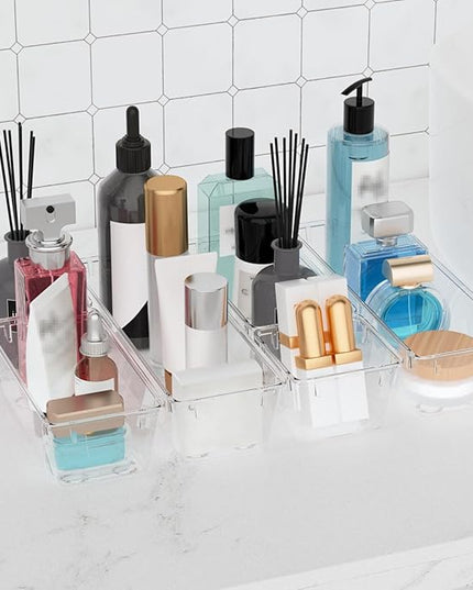 WOWBOX 6 Pack Clear Drawer Organizer Set, Acrylic Drawer Storage Trays, Storage Bins for Makeup, Cosmetics, Jewelries, Utensils, Gadgets, Office