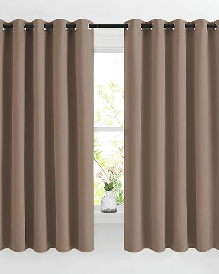 NICETOWN Blackout Bedroom Curtains 66 inches Long, Grommet Room Darkening Thermal Insulated Window Treatments for Home Office/Kids Room, Cappuccino, 2 Panels, W66 x L66