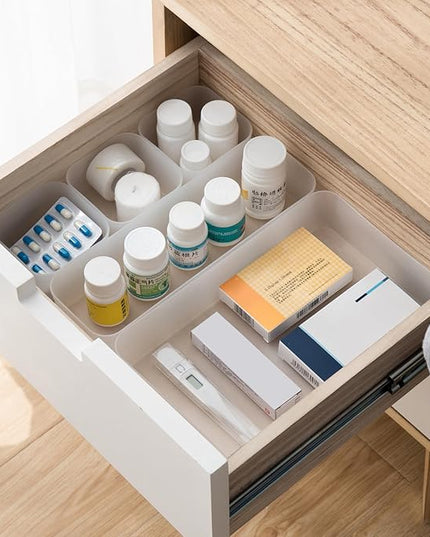 Poeland 5 Pcs Drawer Organizer Tray Storage Box for Bedroom Nightstand Drawer Dresser Bathroom Kitchen Drawer, Frosted