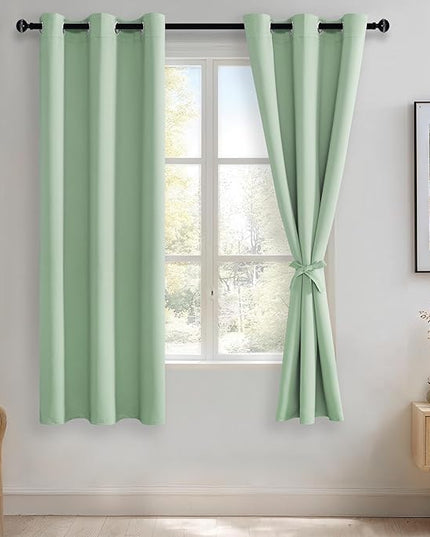 JIUZHEN Aqua Blackout Curtains with Tiebacks Thermal Insulated, Light Blocking and Noise Reducing Grommet Curtains for and Living Room, Set of 2 Window Curtain Panels, 42 x 63 Inch Length